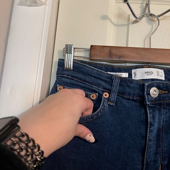 Mango MNG Denim Womens Blue Dark Wash High Rise Ankle Mom Jeans Size 4 - Picture 3 of 8